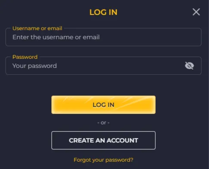Rolling Slots login form